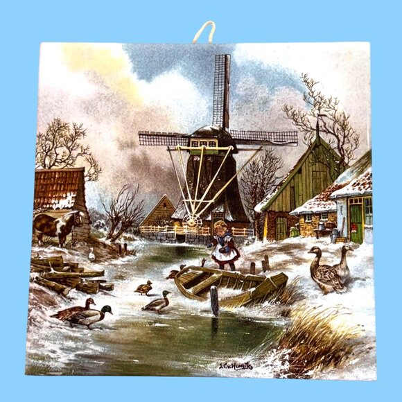 Set Of 2 Handcrafted Ter Steege Holland Wall Tiles Windmill Scenes 6" Decor VTG - Picture 6 of 9